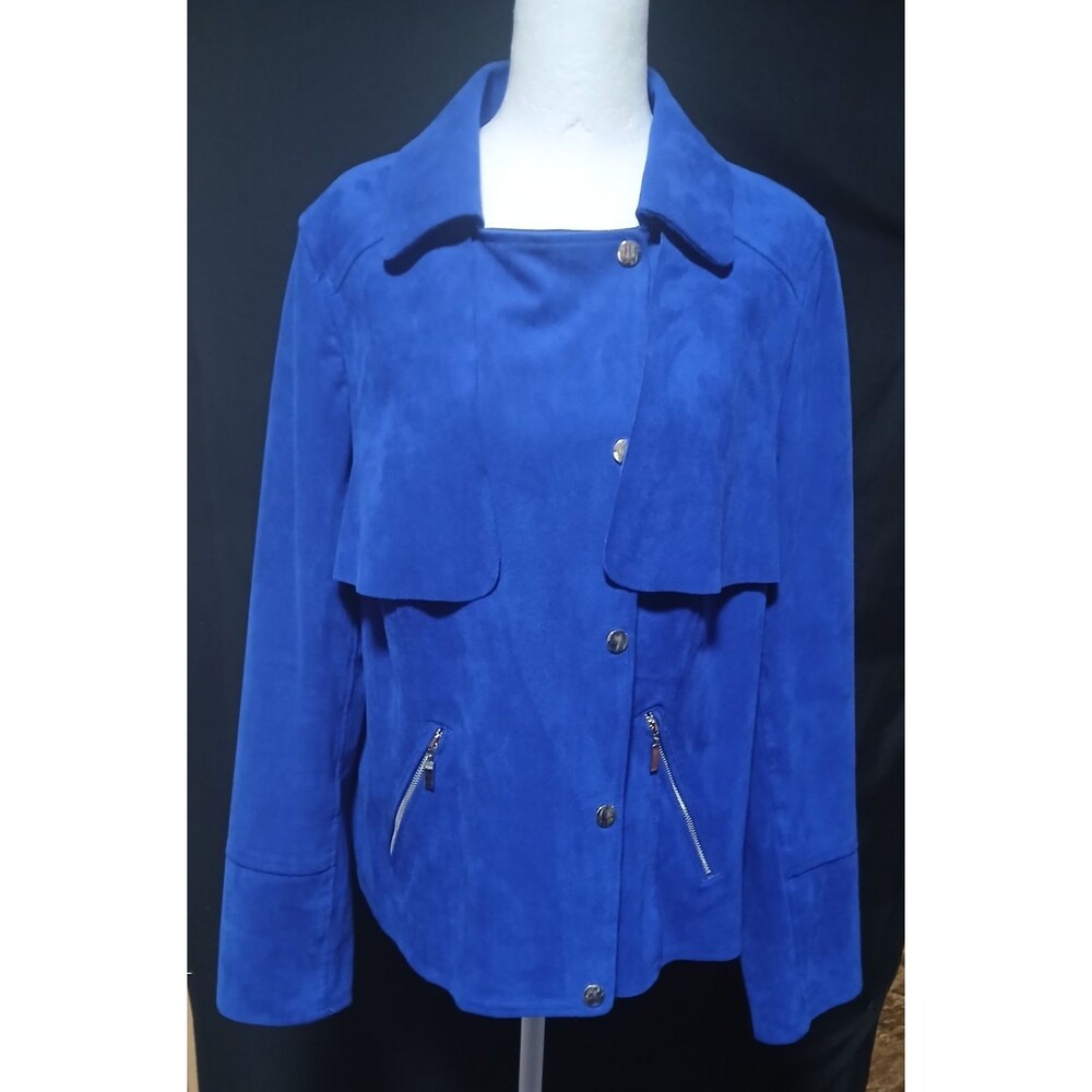Chico's Vibrant Blue Long Sleeve Faux Suede Utility Jacket Large 12/14
